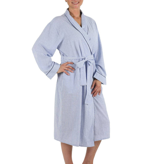 Blue Seersucker-Navy Robe