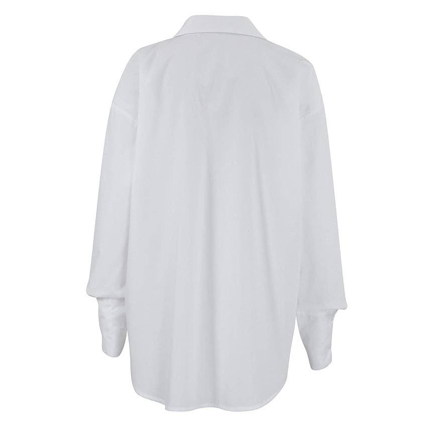 White Lapel Collar Botton Down Fit Daily Shirt CY0533