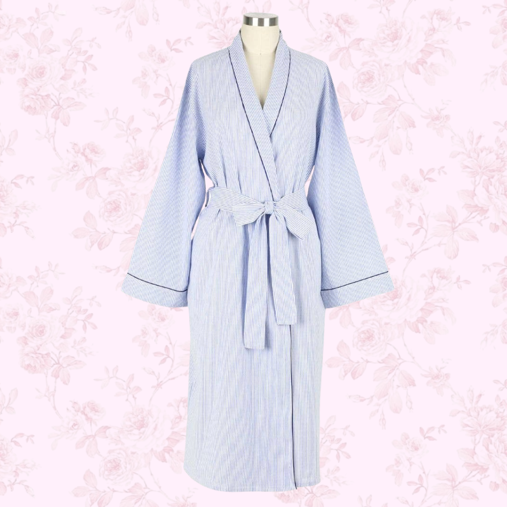 Blue Seersucker-Navy Robe