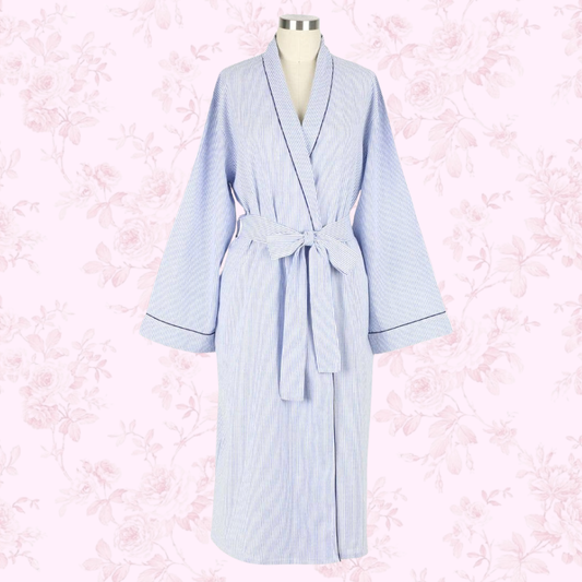 Blue Seersucker-Navy Robe