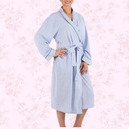 Blue Seersucker-Navy Robe