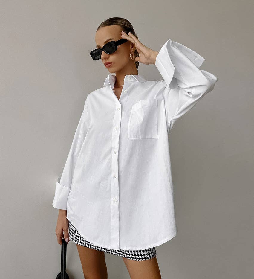 White Lapel Collar Botton Down Fit Daily Shirt CY0533