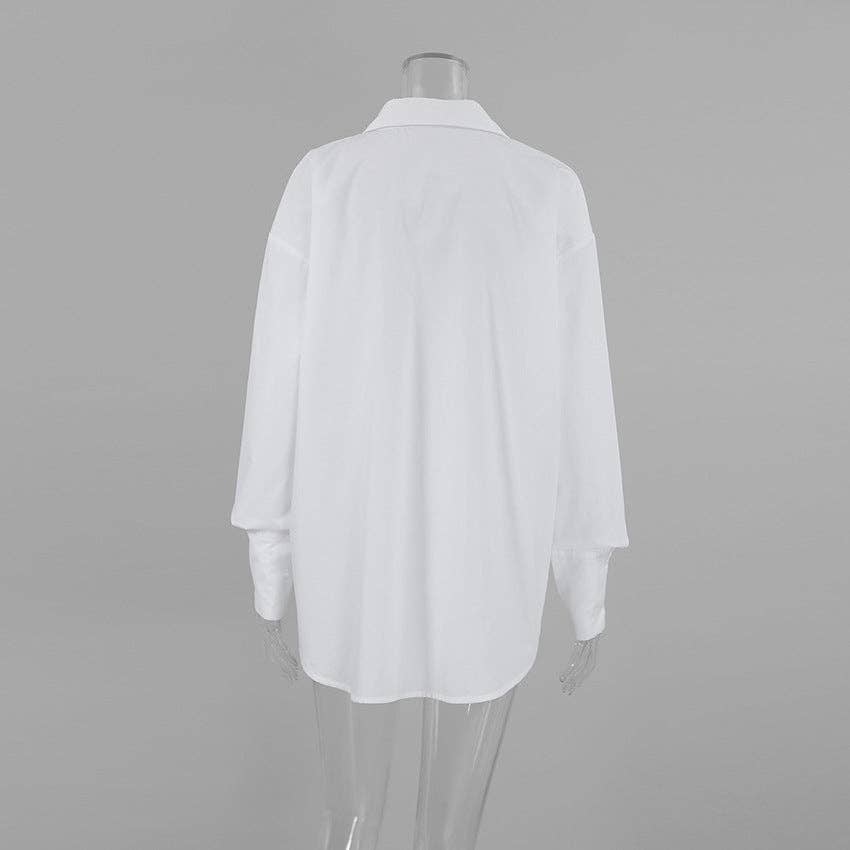 White Lapel Collar Botton Down Fit Daily Shirt CY0533