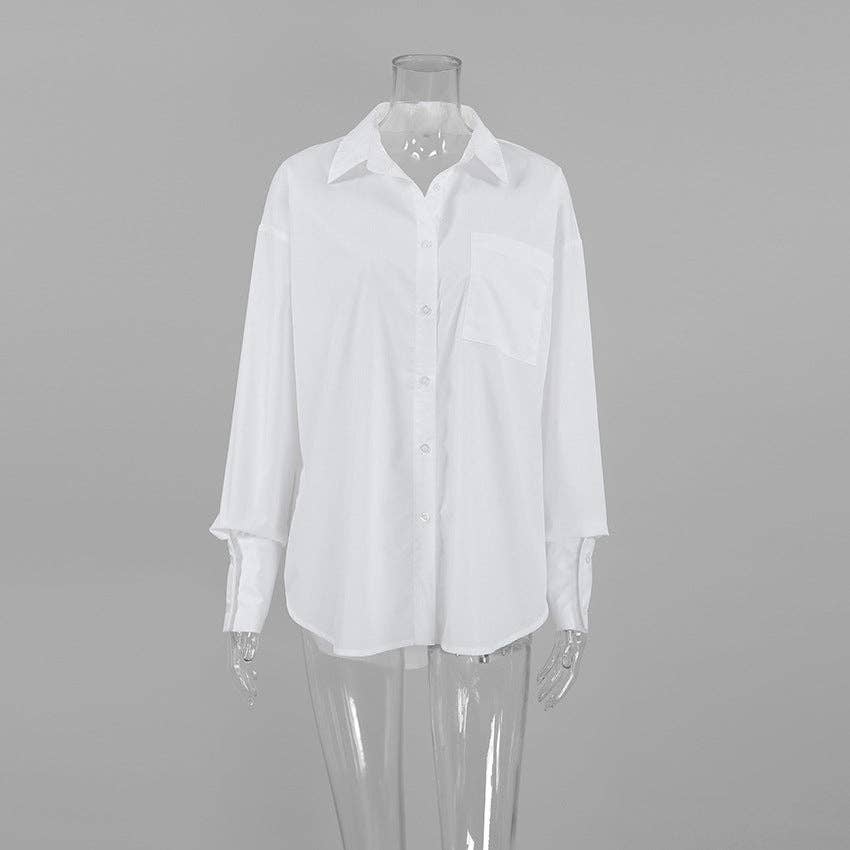 White Lapel Collar Botton Down Fit Daily Shirt CY0533