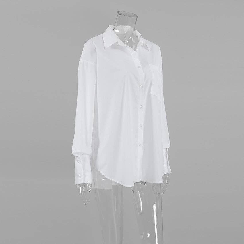 White Lapel Collar Botton Down Fit Daily Shirt CY0533